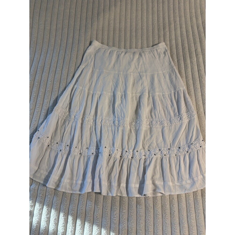 Elementz Crochet Bedazzled Maxi Skirt Womens Medium White Resort Engagement Boho